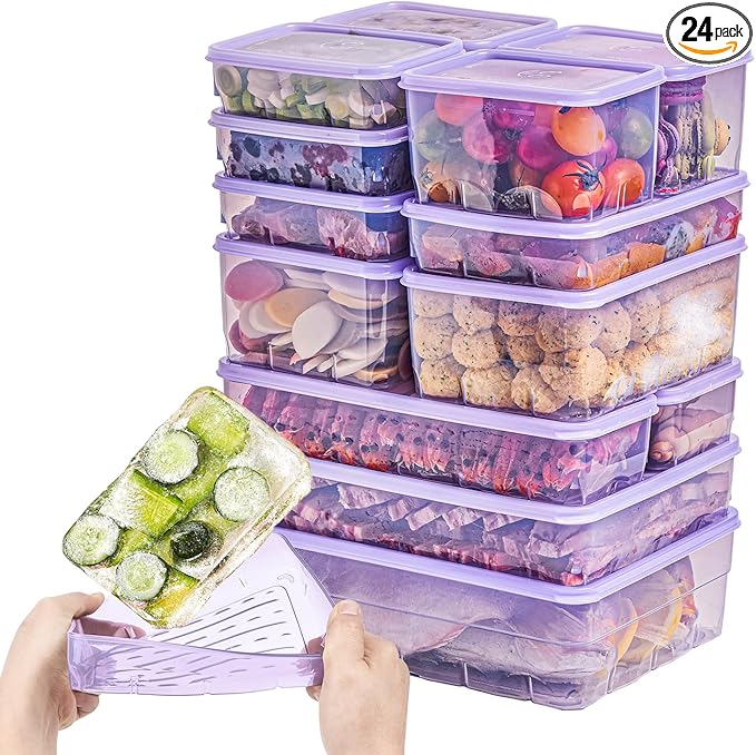 Twist-Release Freezer Containers,24 Pack Flexible When Frozen | Anti-Break, BPA-Free, Stackable | Made in Korea thxSoyoon