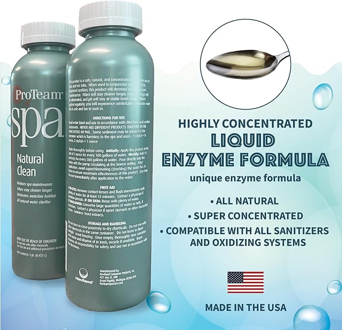 Proteam Spa Natural Clean - All Natural Hot Tub Water Clarifier Hot Tub Clarifier - Spa Enzymes for Hot Tub with SplashWiz Hot Tub Chemicals Care Guide - Made in USA (1 pt) (2 Pack) SplashWiz%E2%84%A2