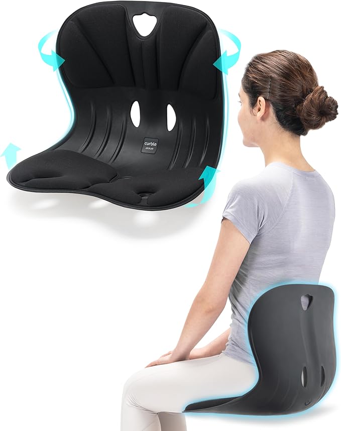 Curble Wider(Standard Wide) – Ergonomic Lower Back Support, Lumbar Support Back Posture Corrector for Low Back Pain Relief, Perfect for Home Office Desk Chair, and Floor Seat, Patented (Black) curble