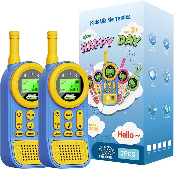 Walkie Talkies for Kids Toys: Toys for 3-12 Year Old Boys Girls - 22 Channels 2 Way Radio Toy with Backlit LCD Flashlight - 3 Miles Range for Outside/Camping/Hiking (2-Pack) Ptnerbeh
