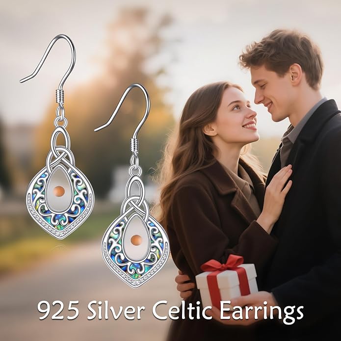 YFN Filigree Moonstone Dragonfly Earrings Sterling Silver Teardrop Bohemian Irish Celtic Knot Drop Dangle Earrings Abalone Shell Jewelry Gifts for Women YFN