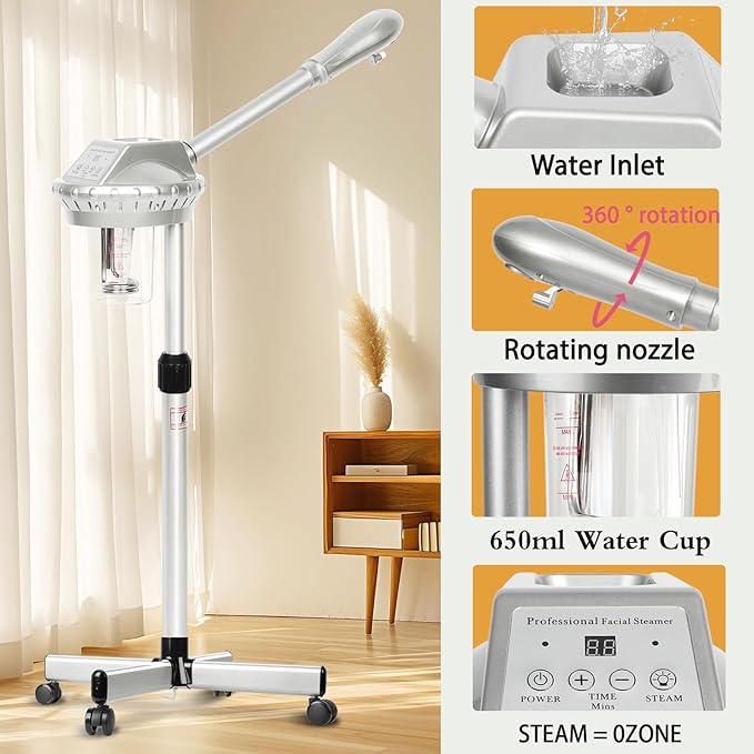 Professional Facial Steamer for Estheticians Face Steamr on Wheels with Hot Mist & Timer Function Suitable for Home Use or Beauty Spa Deep Cleansing and Hydration SalonSe%C3%B1or