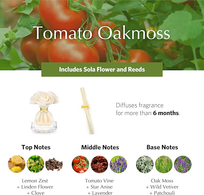 Agraria Monique Lhuillier Tomato Oakmoss PetiteEssence Fragrance Reed Diffuser, 1.7 Oz, Fresh Alluring Sola Flower Earthy Scent Diffusers for Home AgrariaHome