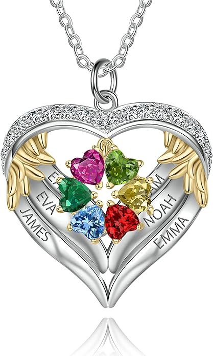GLAMCARAT Personalized sterling silver pendant necklace with birthstone and name mothers jewelry heart shaped necklace for her birthstone necklace GLAMCARAT