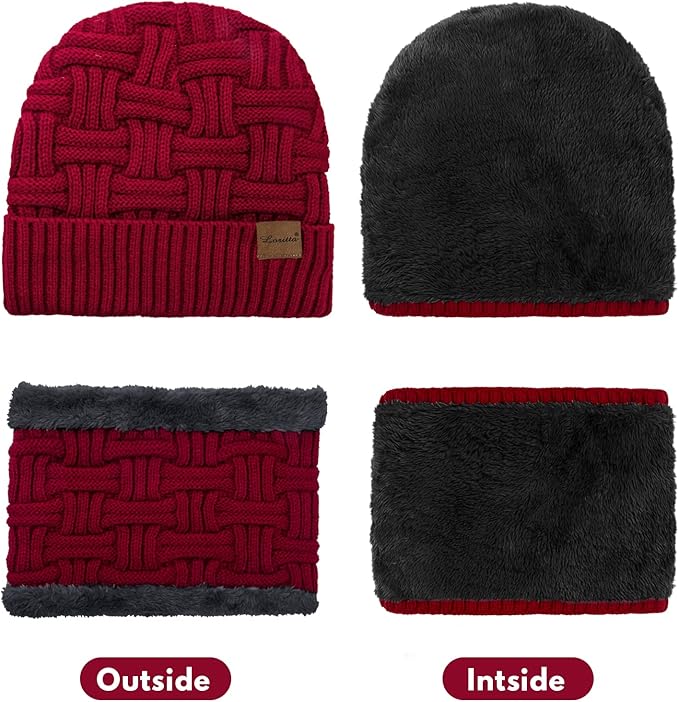 Loritta 3-Pieces Winter Hat Neck Warmer Touchscreen Gloves Set Knit Thick Scarf Beanie Hats Scarves Set Gifts for Women Loritta