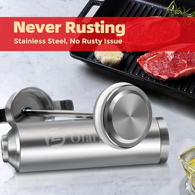 Ofargo Stainless Steel Meat Injector Syringe with 4 Marinade Needles and Travel Case for BBQ Grill Smoker, gifts for men dad husband in Thanksgiving Christmas day GreatgiftsidealforThanksgivingandX-mas