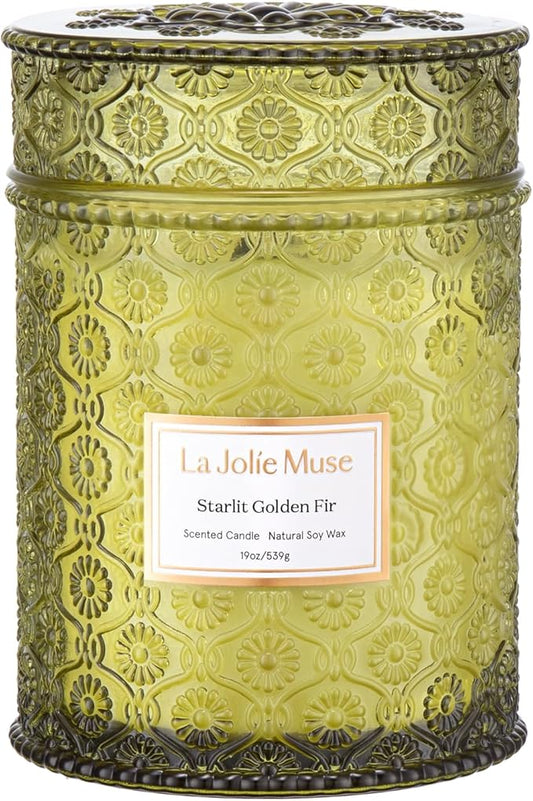 LA JOLIE MUSE Christmas Candle | Starlit Golden Fir | Pine, Cedarwood & Fir Balsam | 19 oz Large Wooden Wick Soy Candle | 90 Hours Clean Burn | Gift-Ready for Christmas & Winter Gatherings LaJol%C3%ADeMuse