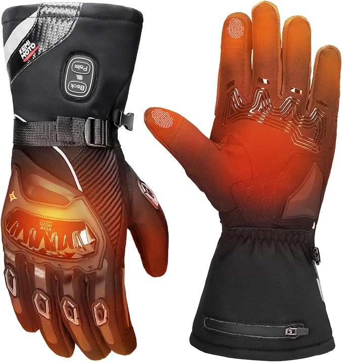 KEMIMOTO Heated Motorcycle Gloves for Men and Women with Hard Protective Shields, 7.4V 3000mAh Rechargeable Battery, Waterproof, Windproof, Touchscreen Compatible kemimoto