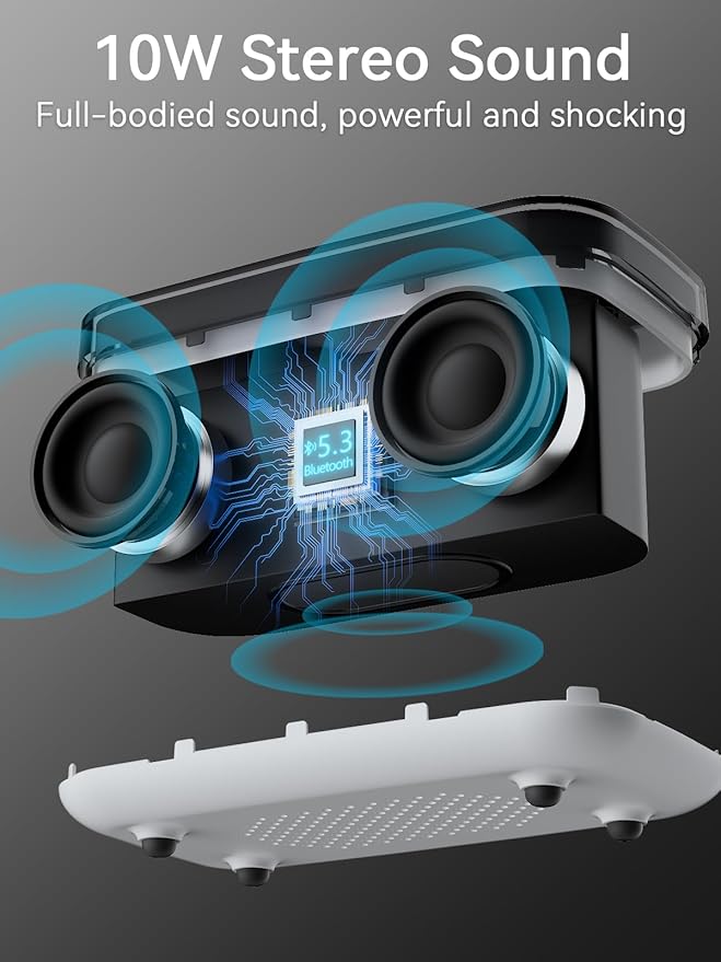 Bluetooth Speaker Alarm Clock with 10w Fast Wireless Charger for iPhone Samsung, 10W Stereo Bluetooth Speaker, 12-Color Night Light, White Noise Machine Digital Clock with FM Radio for Bedroom REATSOC