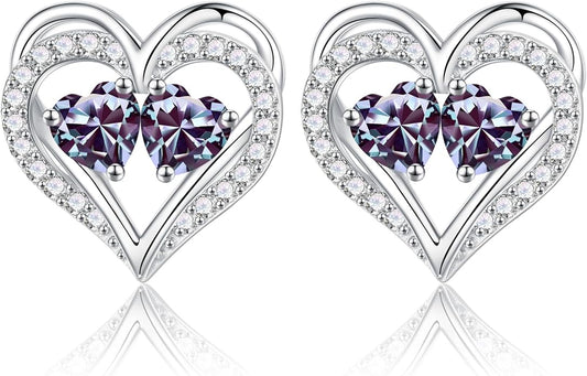 Iefil Christmas Gifts for Women Wife - 925 Sterling Silver Birthstone Earrings, Anniversary Birthday Gifts for Women Wife Girlfriend Mom IEFIL