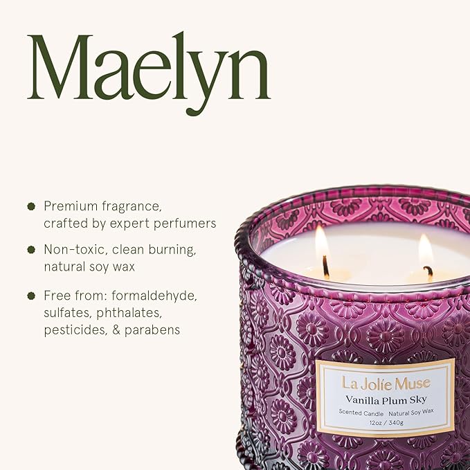 LA JOLIE MUSE Vanilla Plum Sky Candle - Coconut, Vanilla, Plum | 12 oz Large 2-Wick Soy Wax Candle | 60 Hours Clean Burn | Gift-Ready for Hosts & Gatherings | Elegant Home Decor LaJol%C3%ADeMuse