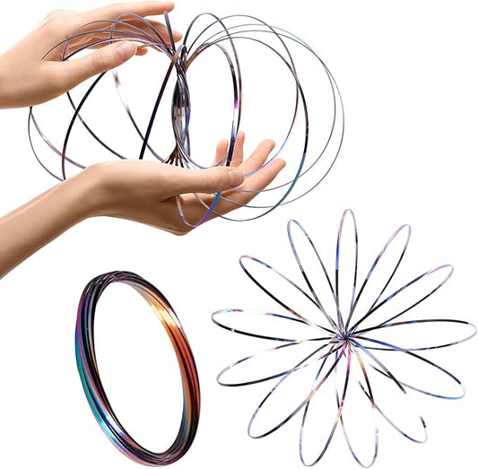 Glow in The Dark Magic Flow Ring Kinetic Spring Toy - 304 Stainless Steel Arm Spinner Fidget Toy for Stress & Anxiety Relief, Sensory Gift for Teens Adults (Colorful)