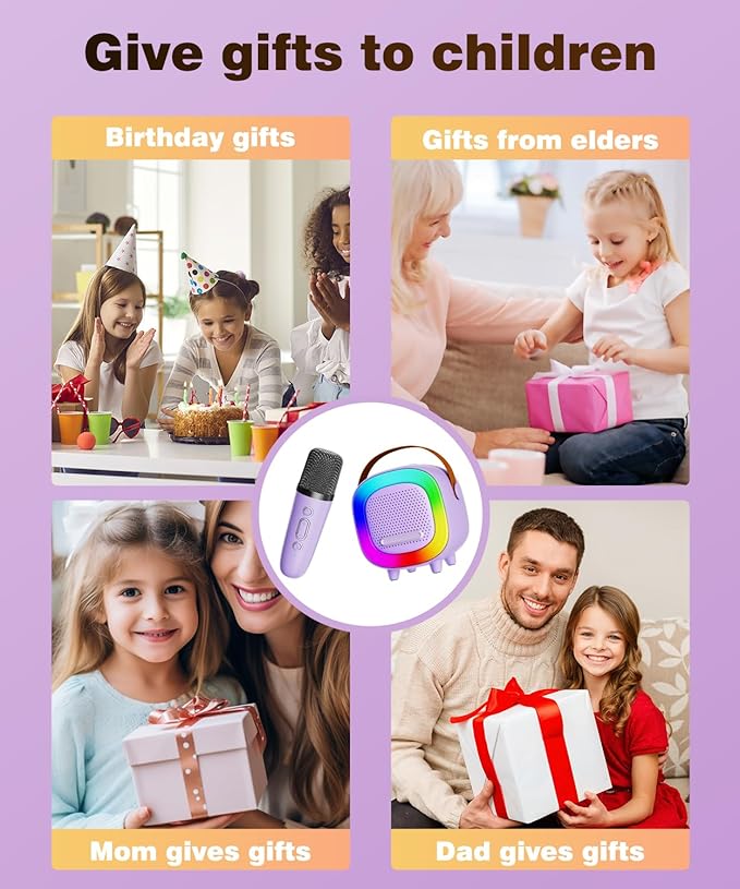 Mini Karaoke Machine Speaker for Kids Adults, Portable Bluetooth with 1 Wireless Microphones, Children's Day Birthday Gift Ideas for Toys for Teens Boys and Girls Aged 4, 5, 6, 7, 8, 9, 10, 11, 12+ Kick Boosters