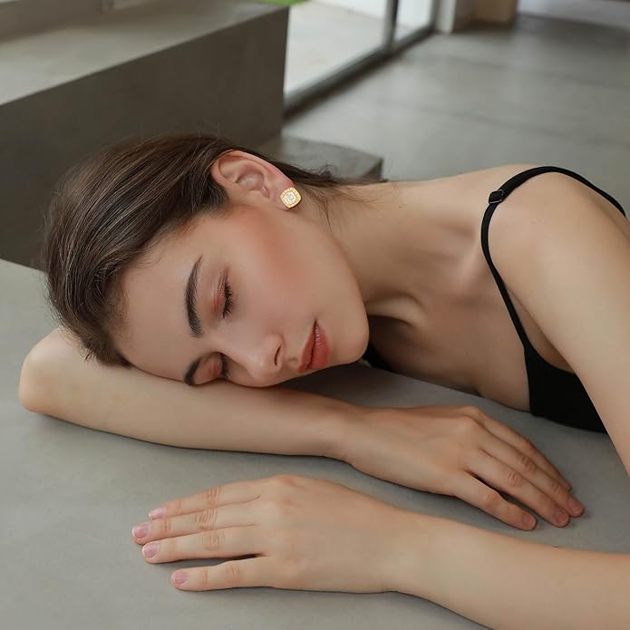 Women's Earrings 925 Sterling Silver Square Halo Stud Earrings With 5A Cubic Zirconia Birthstone Statement Earrings Jewelry Gifts for Women TIMFROZ