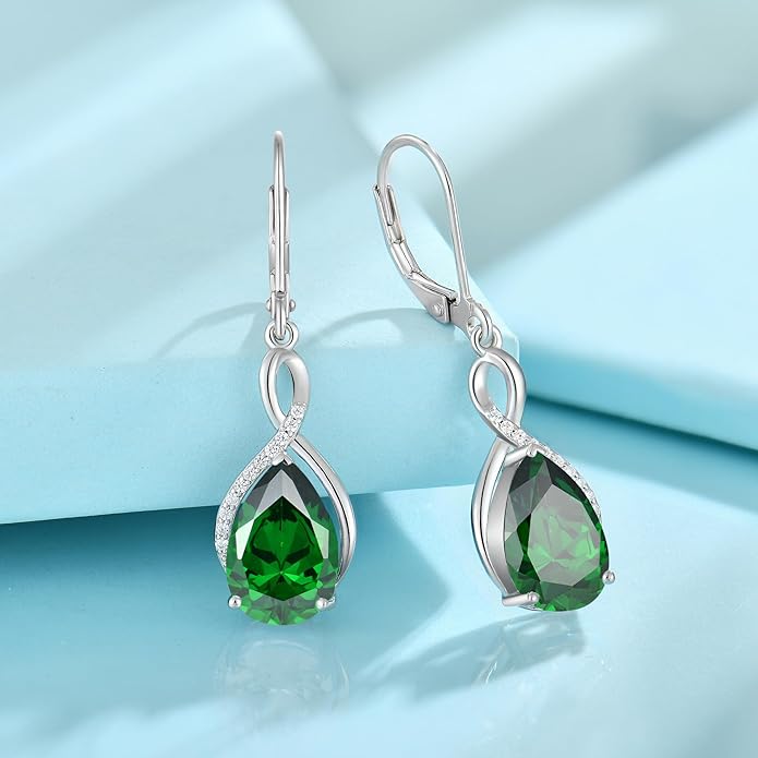 Earrings for Women 8x12mm Birthstone Sterling Silver Infinity Dangle Drop Leverback Earring EJARY