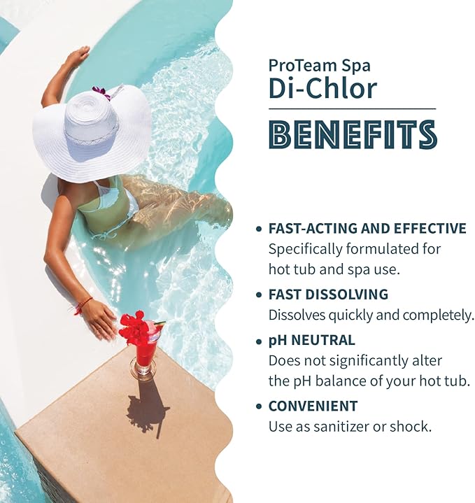 ProTeam Spa Di-Chlor - Hot Tub Chlorine for Hot Tubs and Spa Sanitizer for Hot Tub with SplashWiz Hot Tub Chemicals Care Guide - Made in USA (4 lb) SplashWiz%E2%84%A2