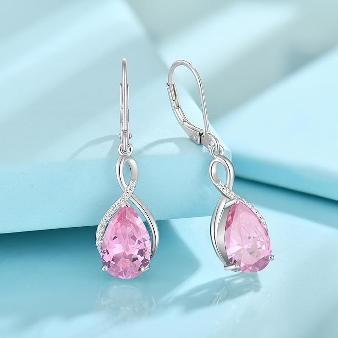 Earrings for Women 8x12mm Birthstone Sterling Silver Infinity Dangle Drop Leverback Earring EJARY