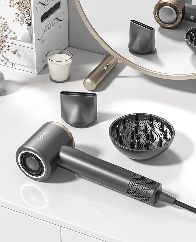 Hair Dryer, CONFU Ion Hair Dryer with Diffuser for Curly Hair, 110000 RPM Professional High Speed Blow Dryer, 1400W Diffuser Hairdryers Fast Drying for Women Men CONFU