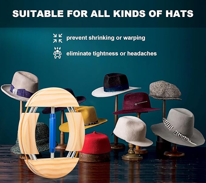 Hat Stretcher 4 Way, Hat Stretcher for Fitted Hats Size 6 7/8 to 8 1/2, Hat Jack Stretcher, Heavy Duty of Hat Extender SPVIOQI