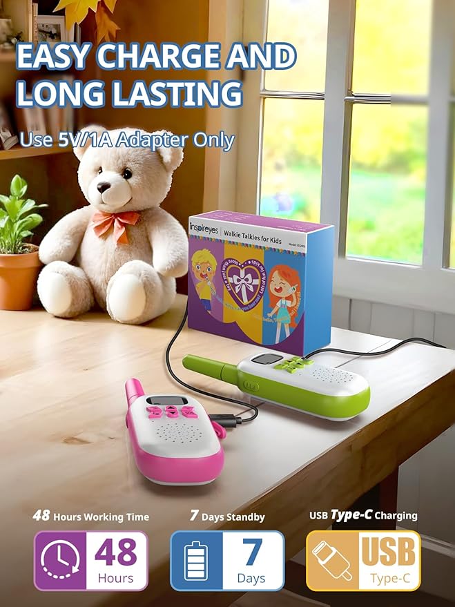 Walkie Talkies for Kids Rechargeable,Toys for Boys and Girls Ages 3-12, 2 Pack Long Range 2-Way Radios, Birthday Gifts,Christmas Stockings, Outdoor Play, Family Games, Hiking Camping Gear Inspireyes