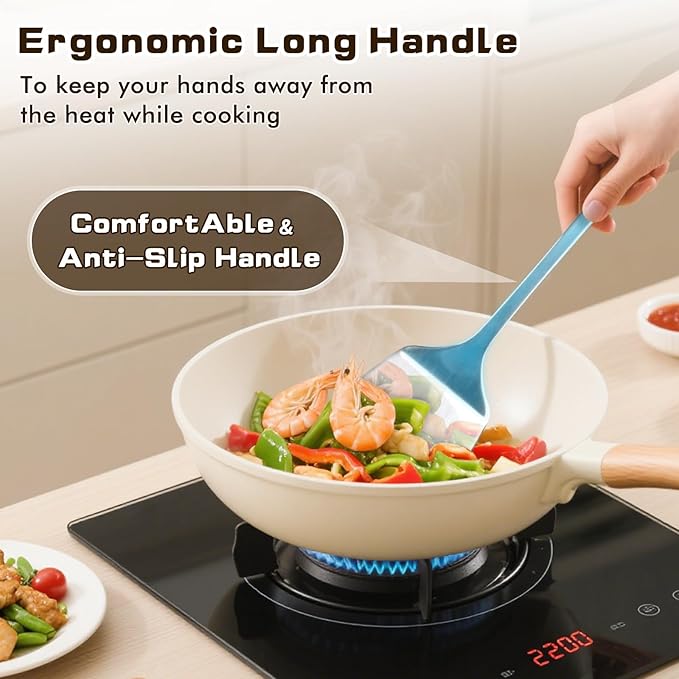 4 Pcs Cooking Utensils Set, Stainless Steel Kitchen Utensils, Heat Resistant Metal Kitchen Tools Include Solid & Slotted Turner Wok Spatula, Serving Spoon, Ergonomic Handle, Easy to Clean, Silver Kick Boosters