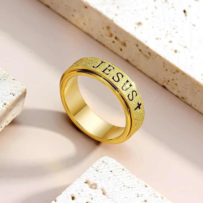 OreilleStar Fidget Spinner Anxiety Ring for Women: Fidget Toys Adults Cute Jesus Thumb Ring Stainless Steel Gold Silver Size 5 6 7 8 9 10 (Gold, 6)