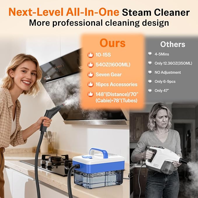 2500W Handheld Steam Cleaner with 16pcs Accessories & 1.6L Tank, Fast Heating & High Temperature Portable Steam Cleaner for Car, Kitchen, Home, Steamer for Cleaning Windows, Grout, Upholstery and More PmoYoKoWaterQualityExperts