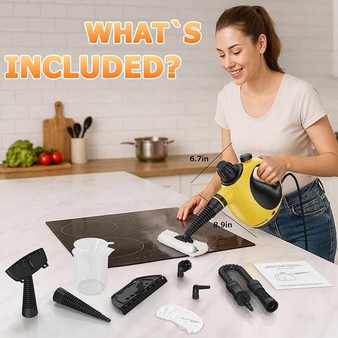 Handheld Steam Cleaner - High Pressure Steam Cleaner for Home, Multi-Functional Cleaning Tools for Kitchen, Bathroom, Couch, Car. Portable Steamer Makes Housework Easier Kick Boosters