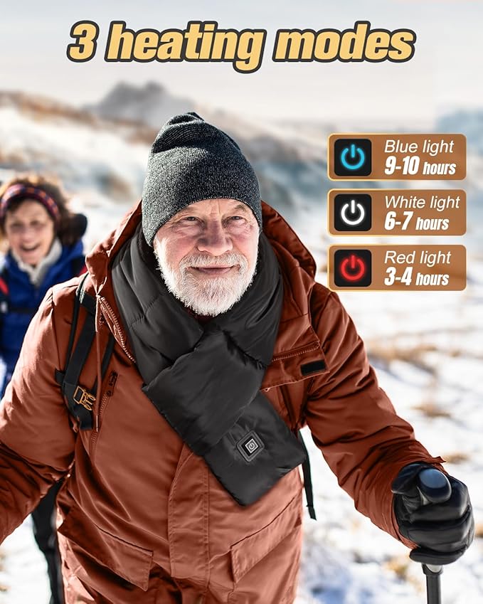 Eventek Rechargeable Heated Scarf for Women & Men - Electric Heated Neck Warmer with 5500mAh Battery, Up to 10 Hours Heating for Cold Weather, Neck Pain Relief, Skiing, Outdoor Activities(Black) EVENTEK