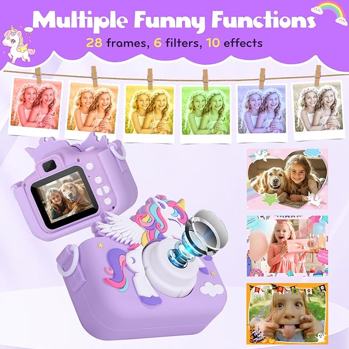 Kids Camera Unicorn Toys for Girls, Digital Camera for Kids Age 3-8 Toddler Travel Toys, Birthday Gift for Girls 3 4 5 6 7 8 Year Old Christmas, HD 1080P Video Camera, 32G SD Card Included (Purple) AlotwanKidsToys