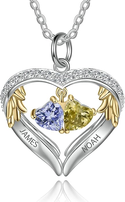 GLAMCARAT Personalized sterling silver pendant necklace with birthstone and name mothers jewelry heart shaped necklace for her birthstone necklace GLAMCARAT