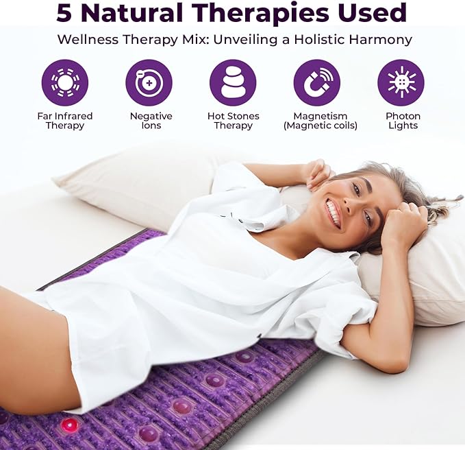 MediCrystal Far Infrared Amethyst Mat - Natural Agates + Photon Red Lights - FDA Registered Manufacturer - Negative Ion - FIR Heating Pad (Midsize 60" L x 24" W) MediCrystal