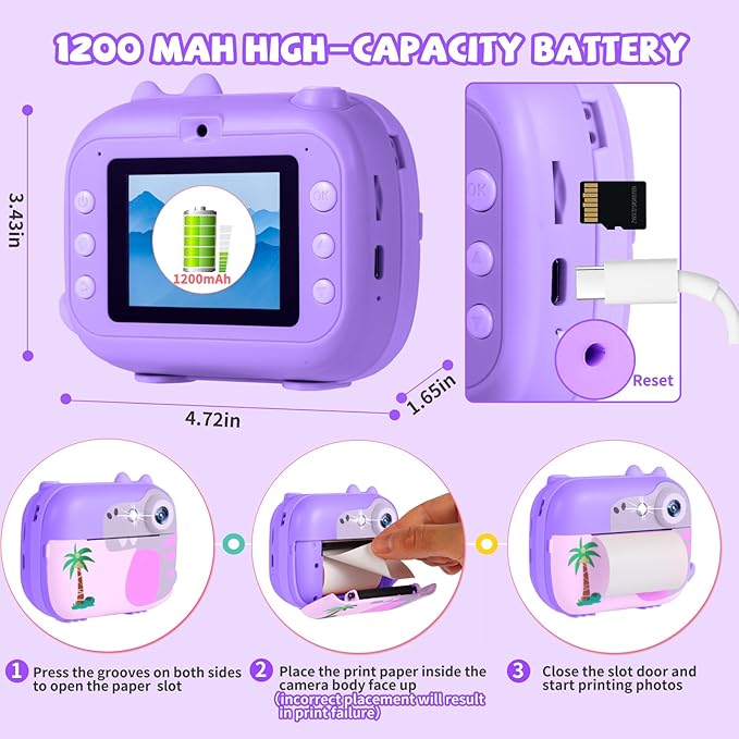 Kids Camera Instant Print,Children Digital Camera Toys with HD Video for Kids Aged 3-12,Christmas Birthday Festival Present for Girls Boys,with 7 Rolls Instant Paper,M3 ARNSSIEN