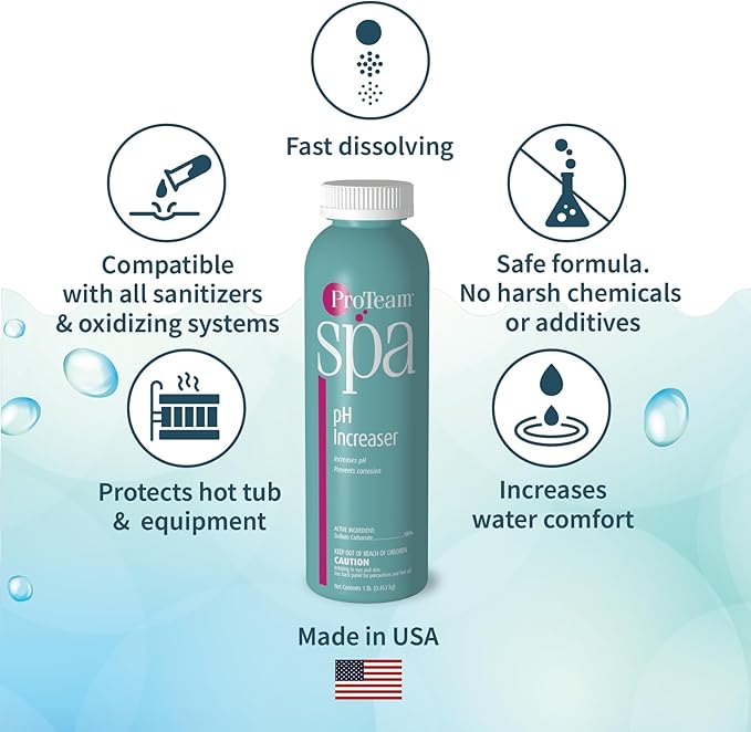 ProTeam Spa pH Increaser for Hot Tub - pH Up Hot Tub pH Increaser - with SplashWiz Hot Tub Chemicals Care Guide e-Book - Made in USA (1 lb) SplashWiz%E2%84%A2