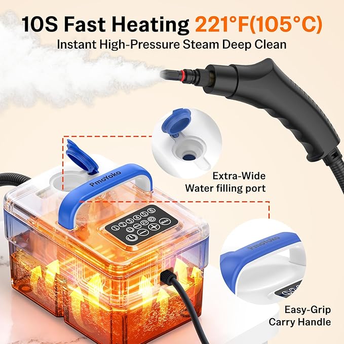2500W Handheld Steam Cleaner with 16pcs Accessories & 1.6L Tank, Fast Heating & High Temperature Portable Steam Cleaner for Car, Kitchen, Home, Steamer for Cleaning Windows, Grout, Upholstery and More PmoYoKoWaterQualityExperts