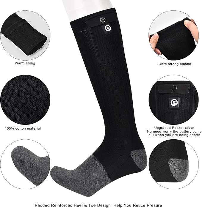 SNOW DEER Heated Socks,Electric Rechargeable Battery Heating Foot Warmer for Men Women,Winter Ski Hunting Camping Hiking Riding Motorcycle HeatedGlovesSocksHatetc