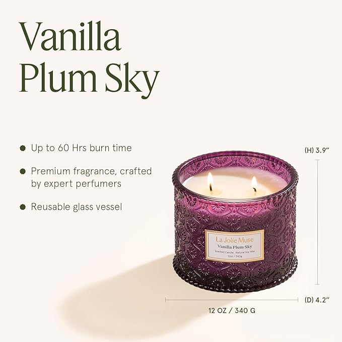 LA JOLIE MUSE Vanilla Plum Sky Candle - Coconut, Vanilla, Plum | 12 oz Large 2-Wick Soy Wax Candle | 60 Hours Clean Burn | Gift-Ready for Hosts & Gatherings | Elegant Home Decor LaJol%C3%ADeMuse