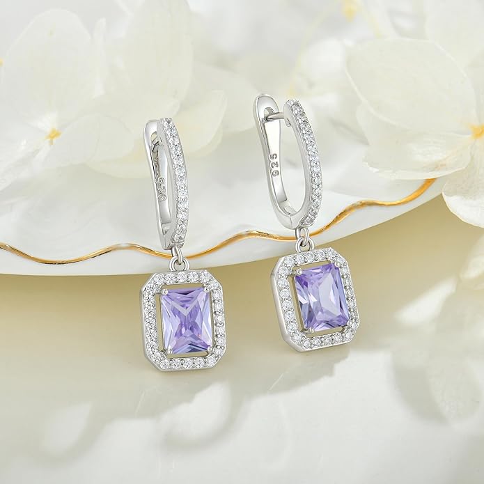 Women's Solitaire Dangle Drop Earrings 925 Sterling Silver Pure Square Huggie Earrings Hoop Dangle Drop Earrings Jewelry Gift WisbalJewelry