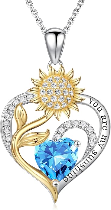 Iefil Christmas Gifts for Women Wife - Sunflower Birthstone Necklace for Women, Anniversary Birthday Gifts 925 Sterling Silver Heart Pendant You Are My Sunshine Jewelry for Girlfriend Mom Daughter IEFIL
