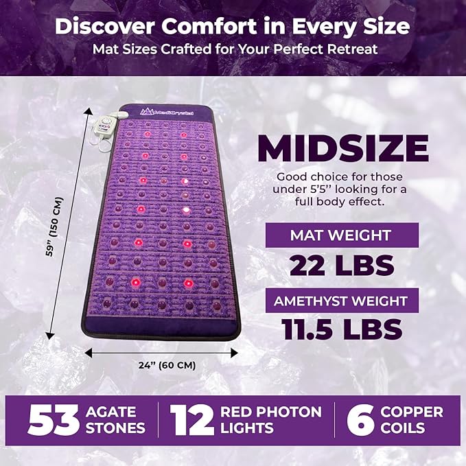 MediCrystal Far Infrared Amethyst Mat - Natural Agates + Photon Red Lights - FDA Registered Manufacturer - Negative Ion - FIR Heating Pad (Midsize 60" L x 24" W) MediCrystal