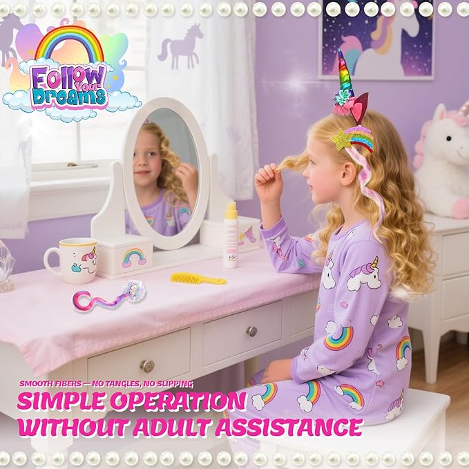 Jomi & Jolly 6 PCS Hair Accessories Set for Girls, Little Girl Colored Hair Tinsel Clips in Extensions, Princess Dress up Wigs, Cute Gifts and Costume Accessories for Little Princess (Unicorn) Kick Boosters