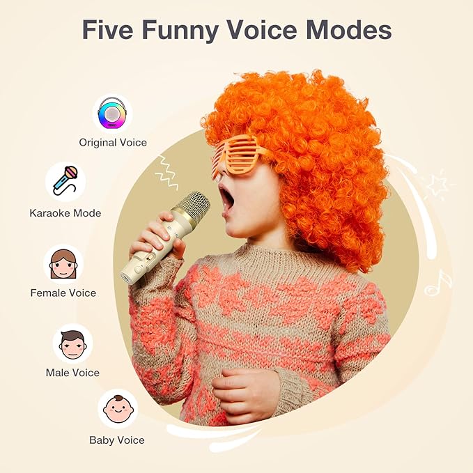 Karaoke Machine for Kids，Mini Portable Bluetooth Speaker with 2 Wireless Microphones,Karaoke Toys Gifts with Interactive Lights and Sound for Girls Boys Adults Home Party Birthday-Beige BlitzMax