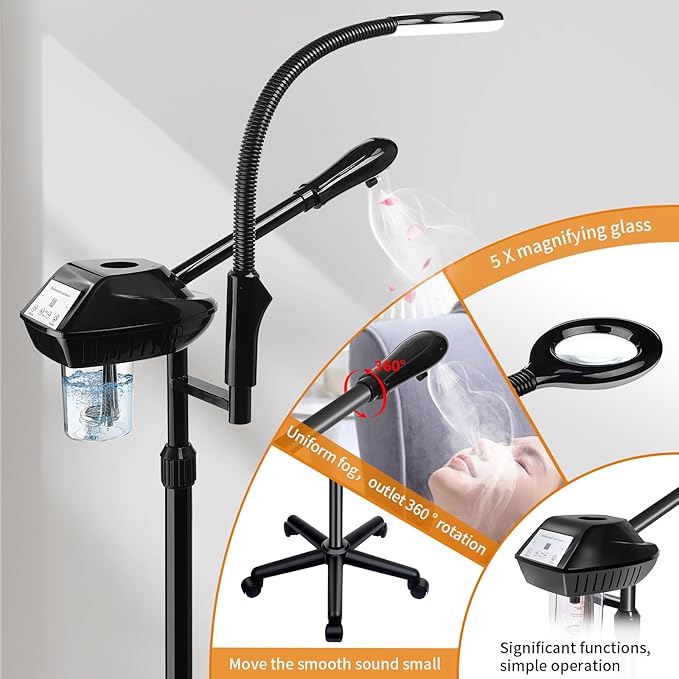 Facial Steamer for Ozone Humidifier Atomizer Attach 5× Magnifier and Light, Professional Face Steamer Clean Skin Firming Pores and Moisturizing Suitable for a Beauty, Spa, at Home BeautyPersonalCare