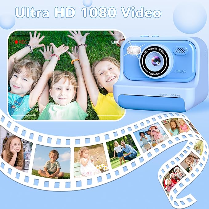 Kids Toys Instant Print Camera,2.4 Inch Screen Kids Instant Cameras, Christmas Birthday Gifts for Girls Age 3-12, Portable Toddler Toy for 3 4 5 6 7 8 9 10 Year Old Girls Boys Eaever
