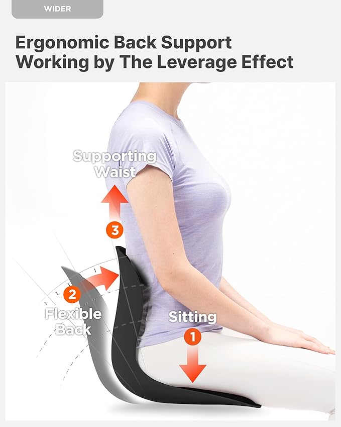 Curble Wider(Standard Wide) – Ergonomic Lower Back Support, Lumbar Support Back Posture Corrector for Low Back Pain Relief, Perfect for Home Office Desk Chair, and Floor Seat, Patented (Black) curble