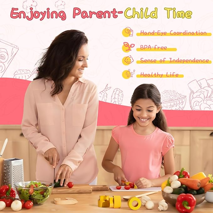 Montessori Kitchen Tools for Toddlers,Kids Knife for Real Cooking,Toddlers Knife Set with Storage Box Kids Safe Knives Children Cutting Set and Peeler,Montessori Toys for Kitchen Set -Pink Lullulii