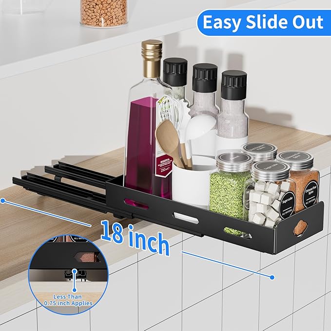 Pull Out Spice Rack Organizer for Cabinet, Heavy Duty-Slide Out Spice Rack, Vertical Spice Rack for Kitchen Cabinet and Pantry (4.2''Wx10.5''Dx2.8''H, Metal Black) BOIVSHI