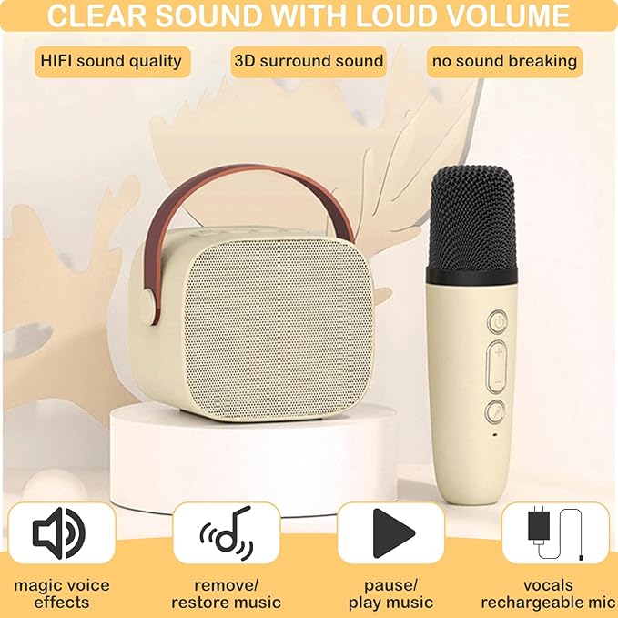 Mini Karaoke Machine for Kids Adults, Mini Portable Bluetooth Karaoke Speaker with 1 Wireless Mics and LED Lights for Kids Adults, Christmas Birthday Gifts Toys for Girls Boys Family Home Party Darkant