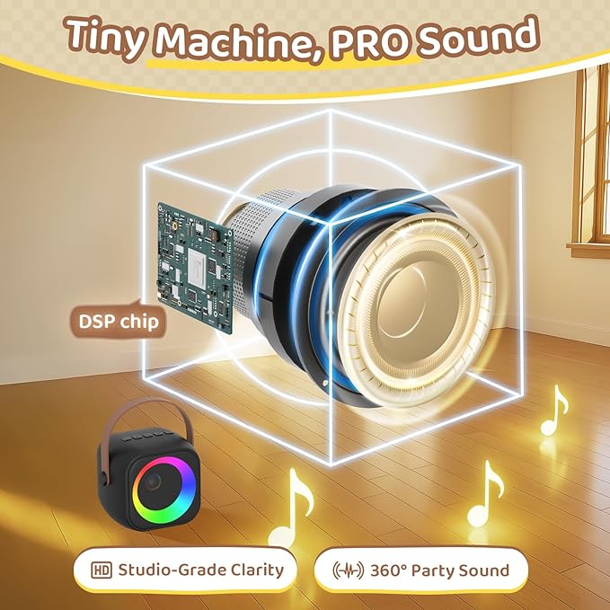 Mini Karaoke Machine, Portable Bluetooth Karaoke Speaker with 2 Wireless Microphones, Singing Machine with Party Lights for Kids and Adults, Birthday Gifts for Girls Boys Family Home Party Kick Boosters
