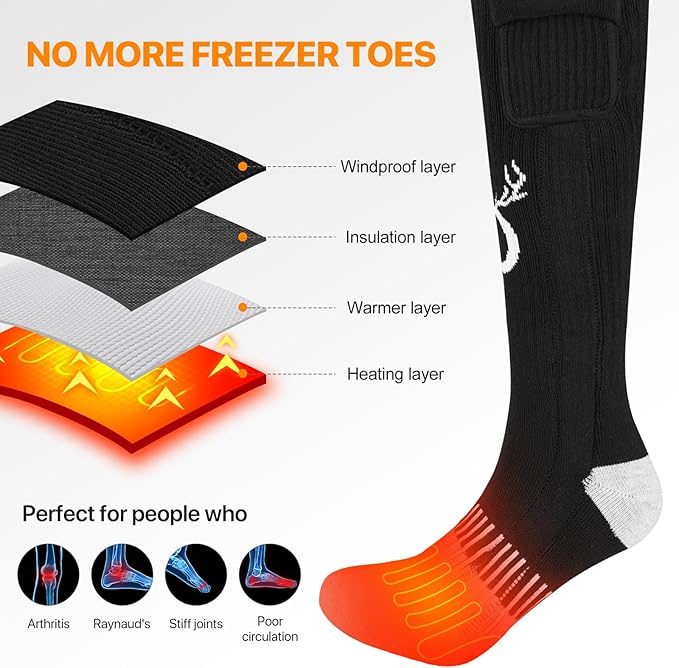 SNOW DEER Heated Socks,Electric Rechargeable Battery Heating Foot Warmer for Men Women,Winter Ski Hunting Camping Hiking Riding Motorcycle HeatedGlovesSocksHatetc